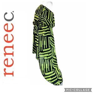 Renee C. lime green black strapless asymmetrical dress sz L